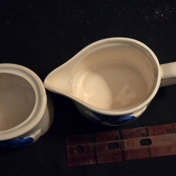 Vintage Taiwan Ceramic Cream & Sugar Set With Blue Hooded Duck Design - Picture 10 of 10